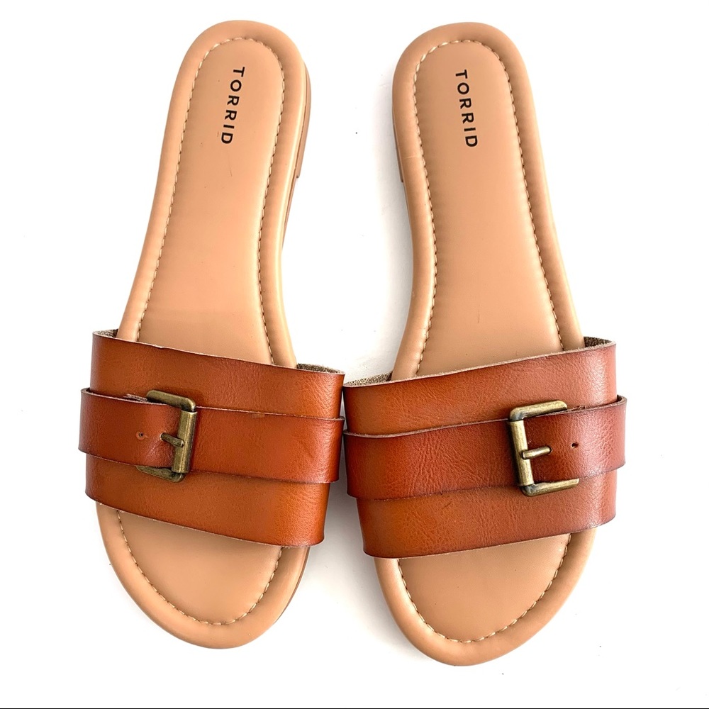 Torrid Cognac Buckle Slides Size 10